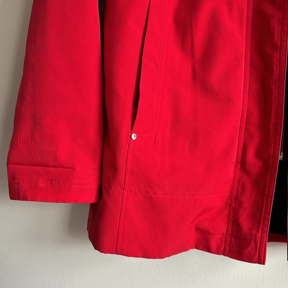 LIZ CLAIBORNE  vintage Red Coat Jacket Detachable Hood & Lining Zip Up Womens M - Picture 2 of 10
